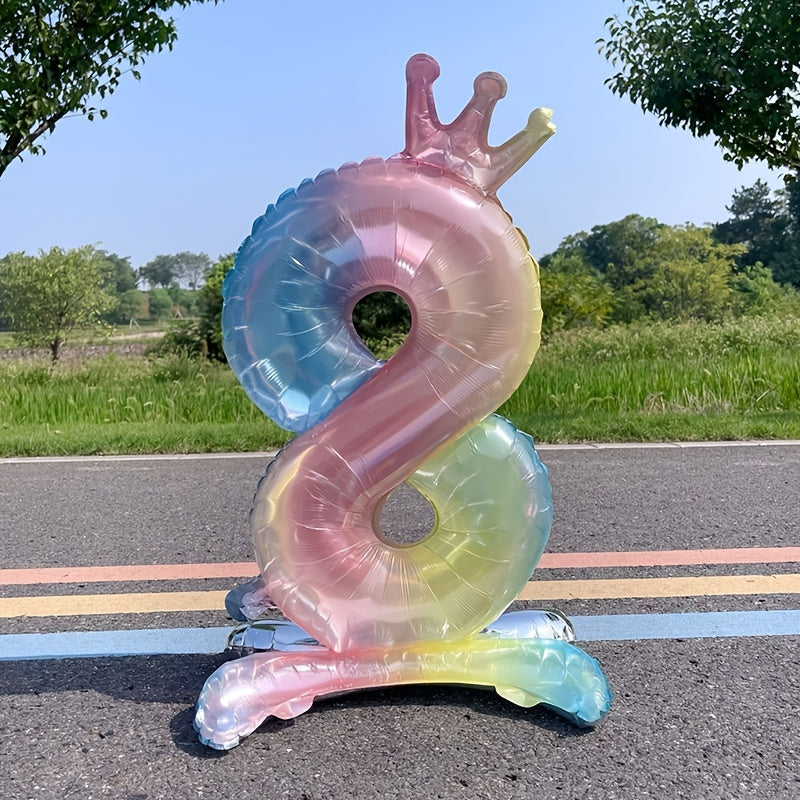 1pc Gradient Number Crown Balloons 0-9 Digital Aluminum Foil Balloon