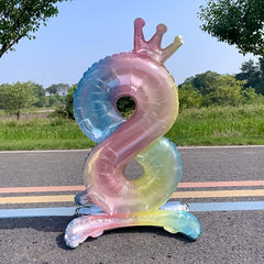 1pc Gradient Number Crown Balloons 0-9 Digital Aluminum Foil Balloon