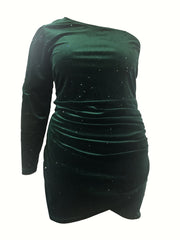  Solid Shinny One Shoulder Mini Dress