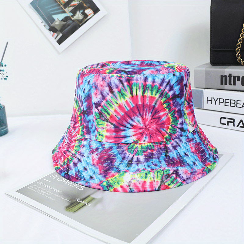 Tie Dye Circles Print Bucket Hat Boho Sunscreen Basin Hat For Women Men