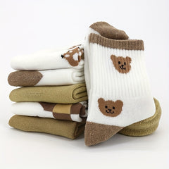 5 Pairs Cartoon Print Socks Comfy & Mid Tube Socks Women's Stockings