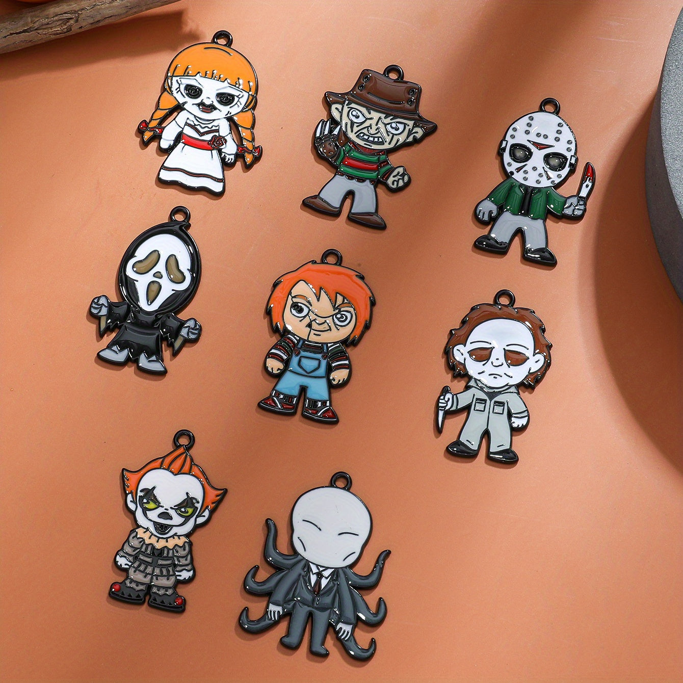 8pcs Cartoon Anime Pendant Set Keychain Necklace Earrings Bracelet Anklet