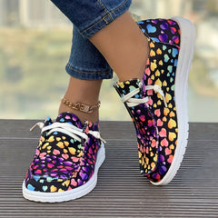 Women's Heart Pattern Skate Shoes Lace-up Loafers
