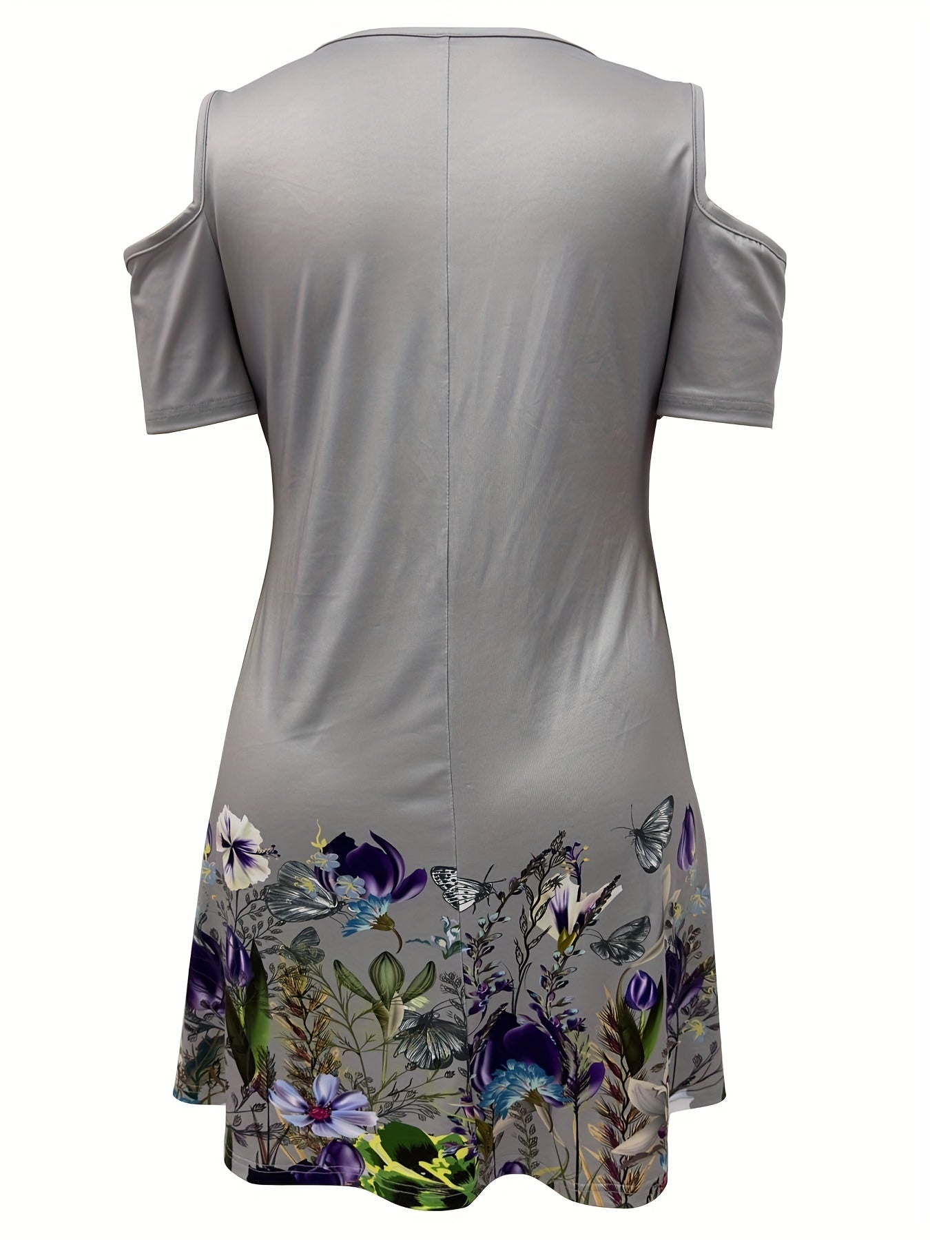  Casual Dress Women's Plus Floral Print Cold Shoulder Round Neck Dress
