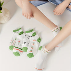 5 Pairs Cartoon Print Socks & Lightweight Low Cut Socks Women's
