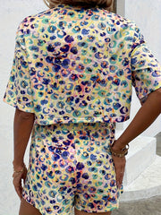 Women's All Over Print Lounge Set Short Sleeve Crew Neck Top & Shorts