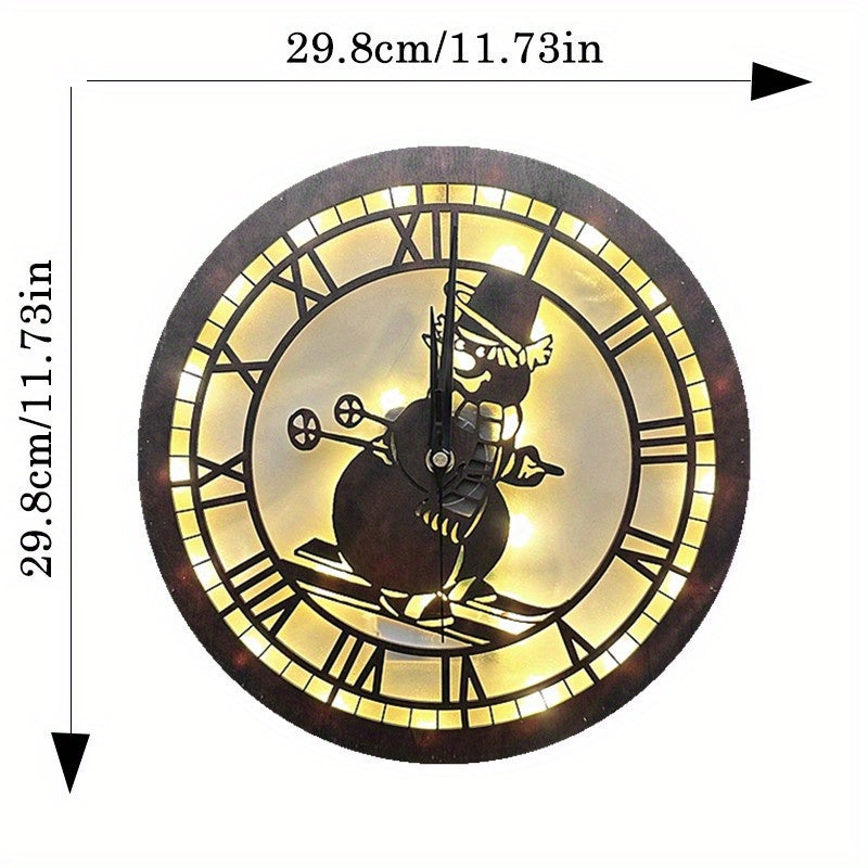 Children's Room LED Light Wall Clock Retro Wooden Sign Decoration