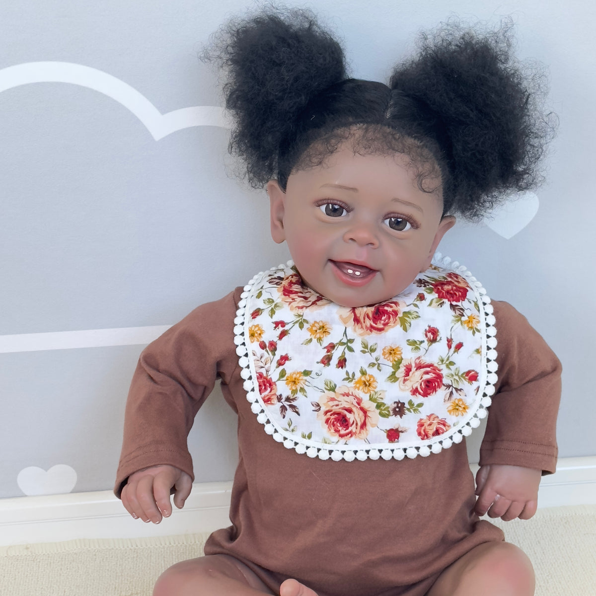 24' Reborn Toddler Yannik Dark Brown Skin Girl Doll