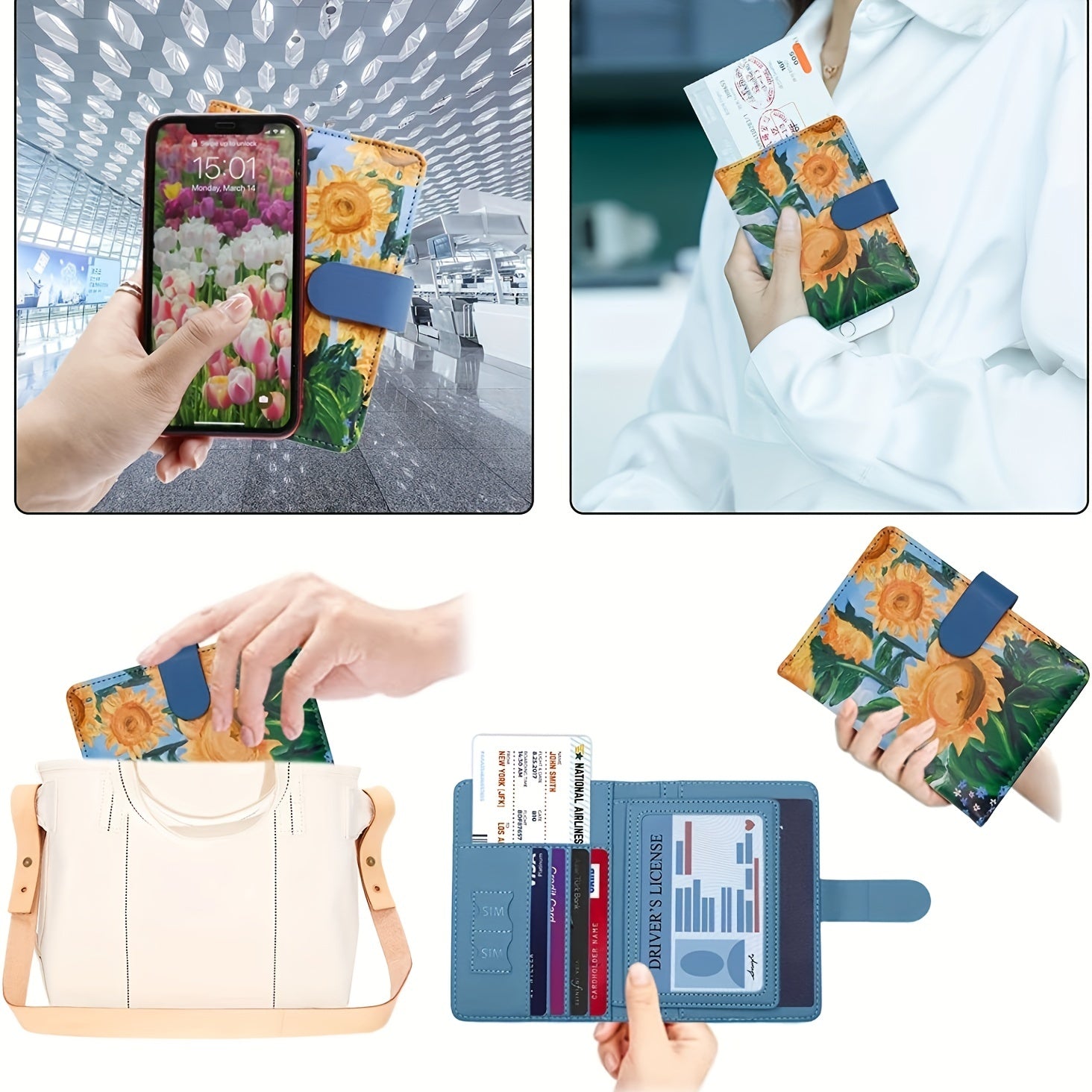 Floral Passport Holder Credit Cards Holder Waterproof Document Travel Accessorie