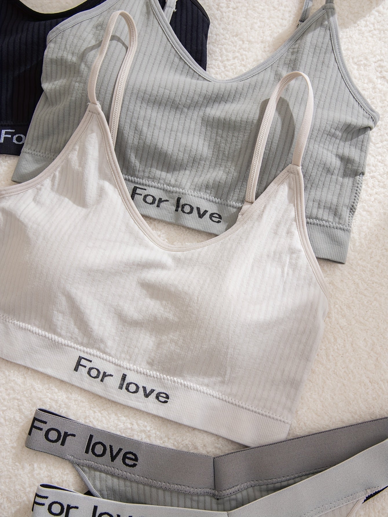 3 Sets Push Up Bra & Elastic Thongs Lingerie Set