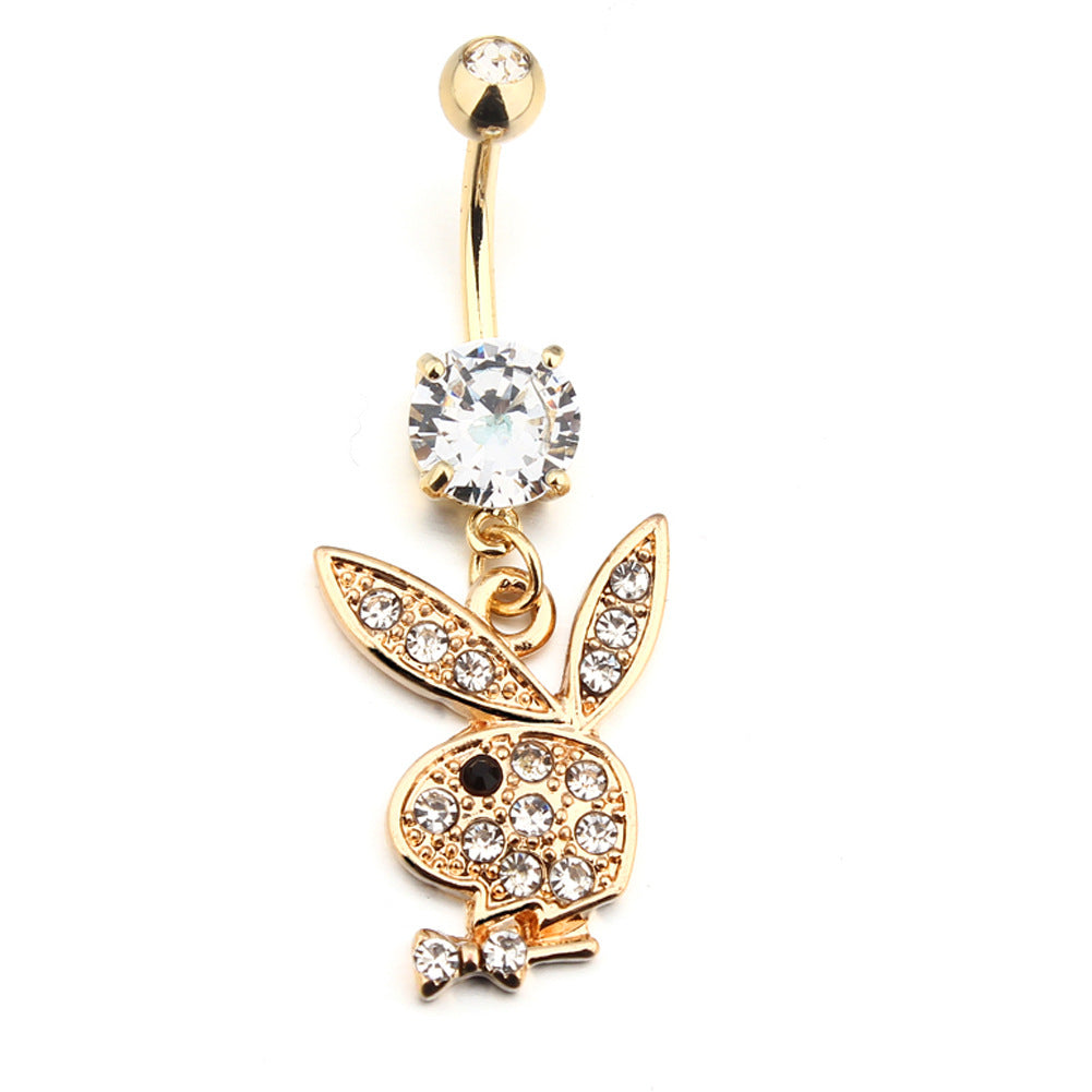 Rabbit Belly Button Ring with Zircon Inlay