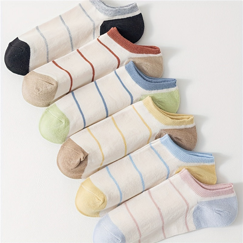 6 Pairs Soft Striped Crew Ankle Socks Women's Stockings