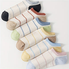 6 Pairs Soft Striped Crew Ankle Socks Women's Stockings