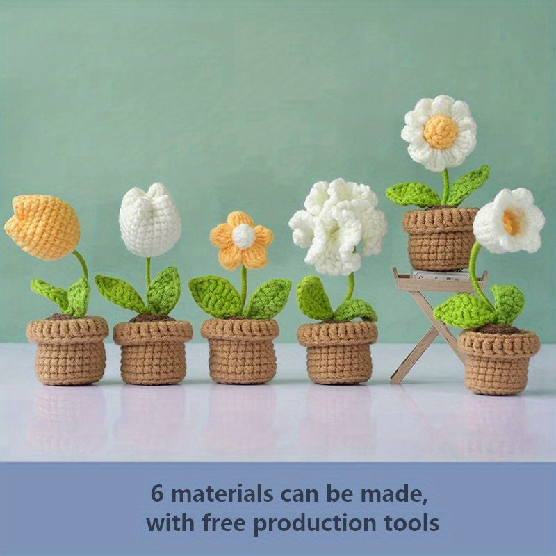 DIY Mini Potted Yarn Flower Bouquet Creative Gift