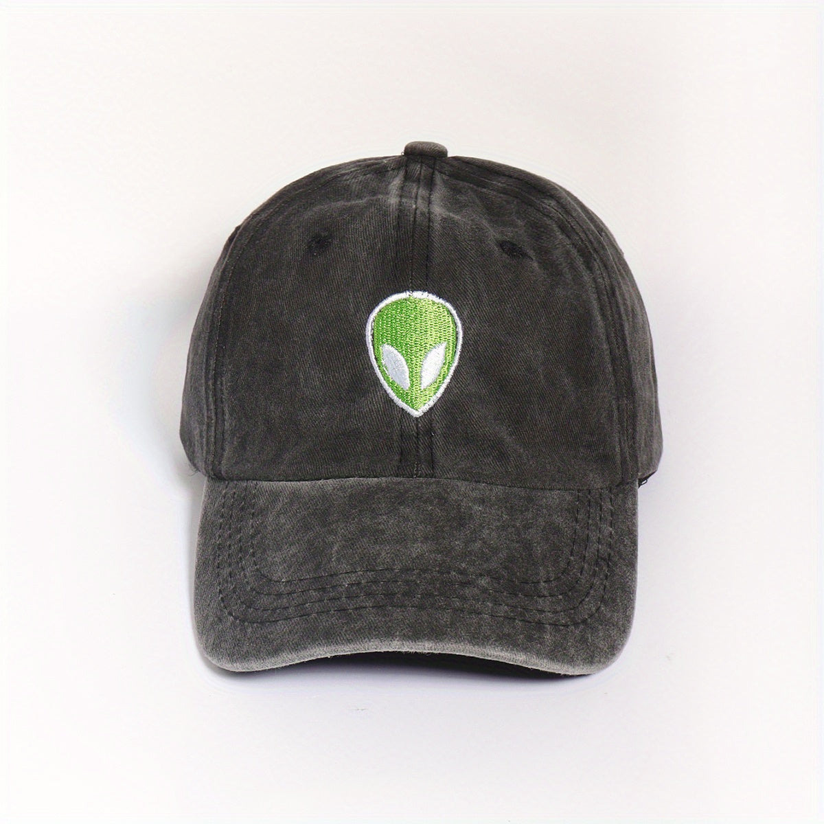 Alien Embroidery Unisex Baseball Cap Distressed Gray Dad Hat