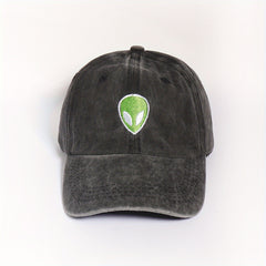 Alien Embroidery Unisex Baseball Cap Distressed Gray Dad Hat