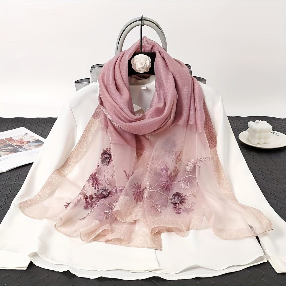 Flower Embroidered Scarf Silk Shawl Wrap Gift For Mother