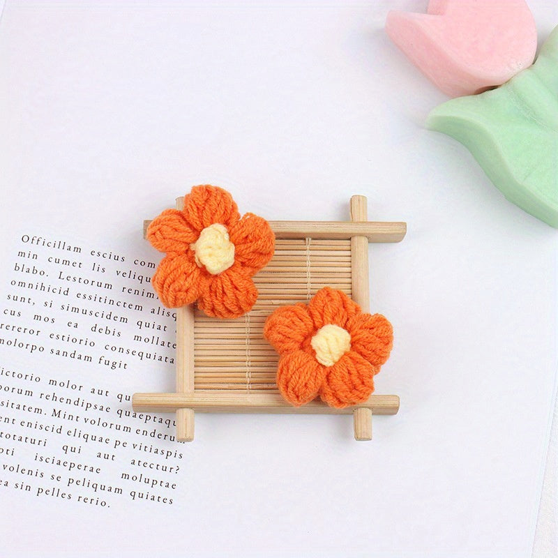 10pcs Crochet Flowers Diy Knitted Woolen Flower Clothing Accessories