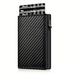 Men's Carbon Fiber RFID Blocking Card Holder with Zipper Coin Purse