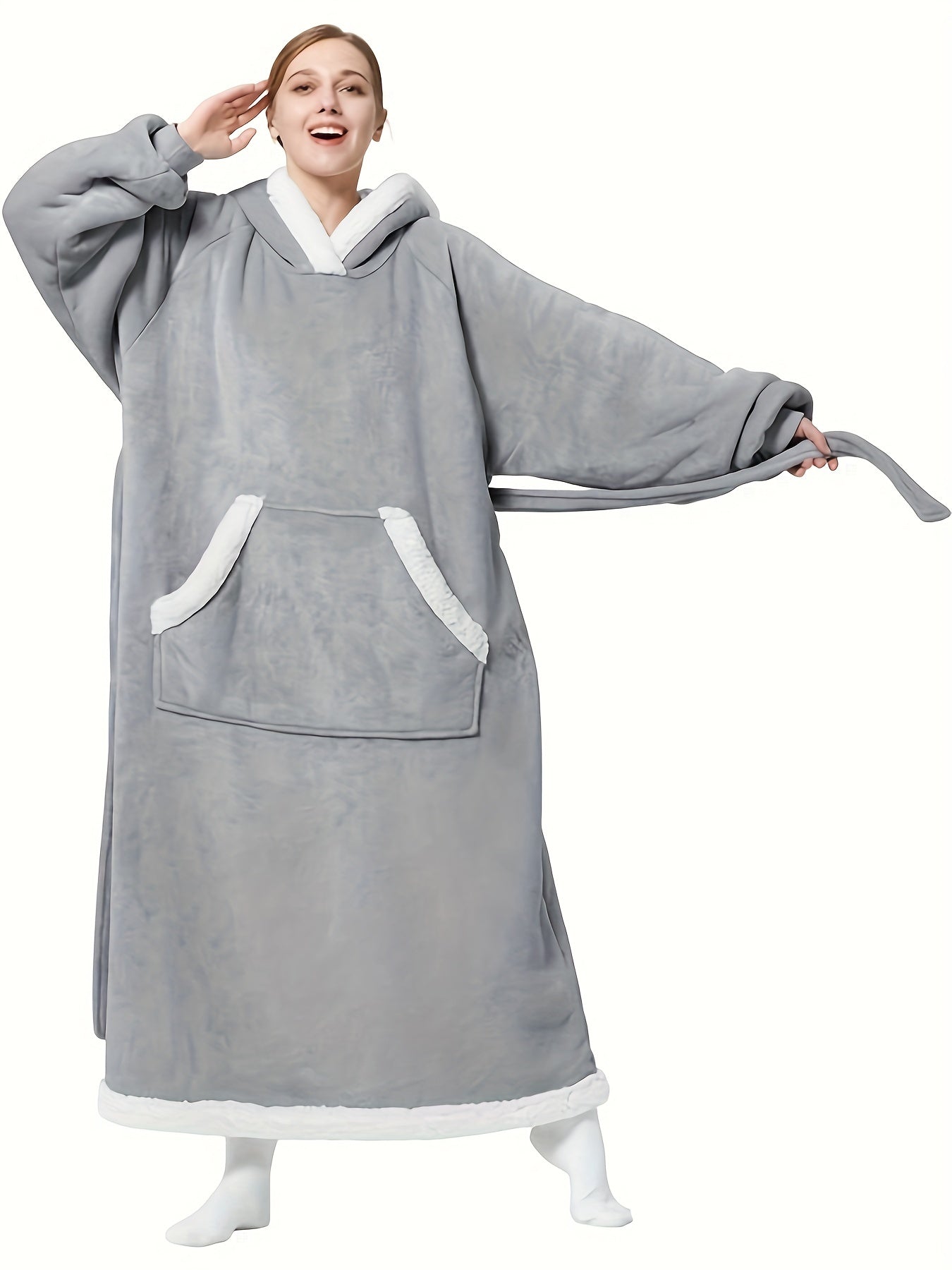  Christmas Flannel Hooded Robe Women's Long Sleeve Soft Blanket