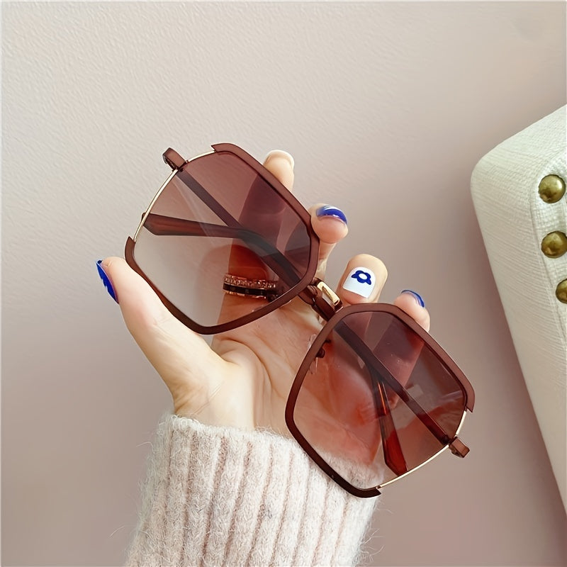 Oversized Geometric Sunglasses Gradient Metal UV400