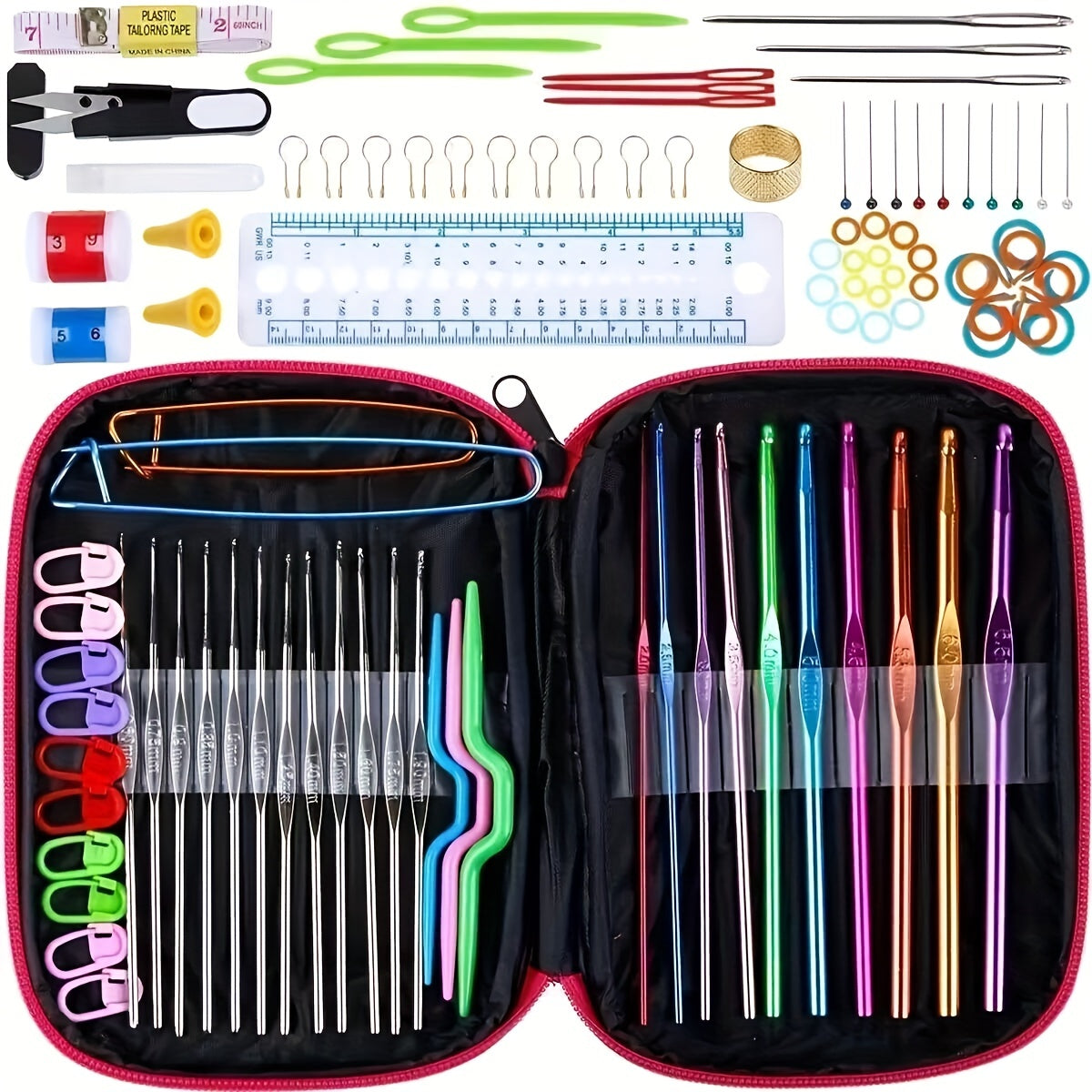 100pcs Crochet Hooks Set Knitting Needles Hook Knit Gauge Scissors