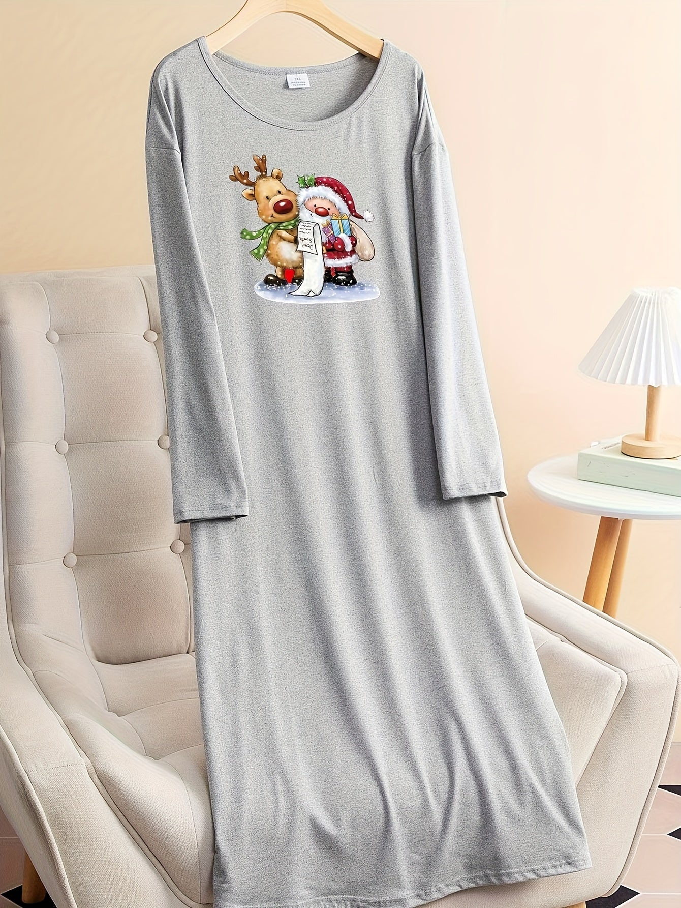  Christmas Lounge Dress Women's Plus Cartoon Elk & Santa Claus