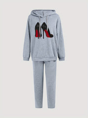  Studded High Heels Hooded Sweatshirt & Sweatpants Set