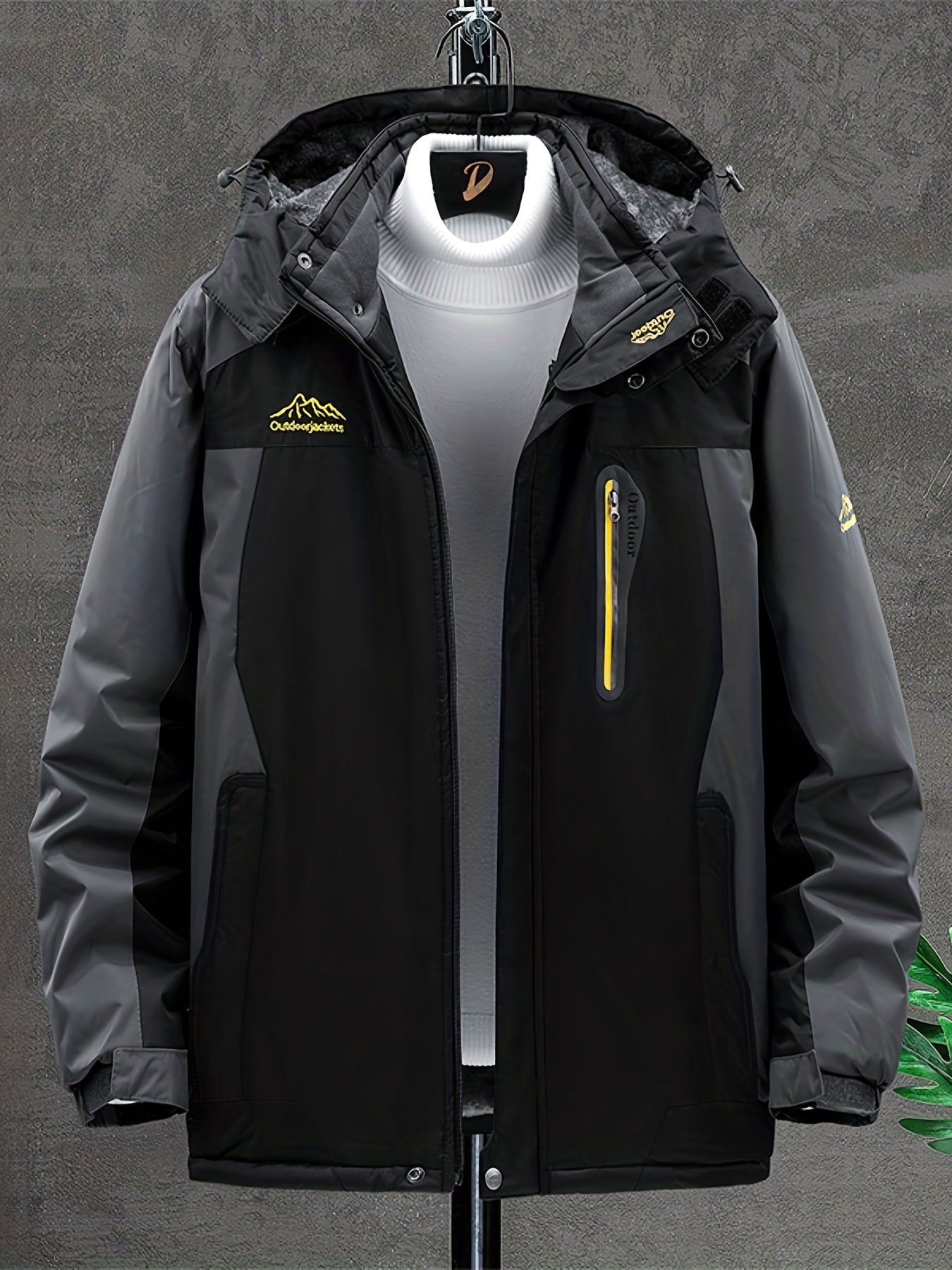 Men's Winter Hooded Jacket Thick Plush Ski Coat Windproof Waterproof