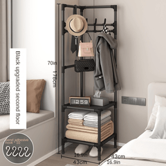 Triangle Corner Coat Rack with 2 Storage Shelves & Hooks