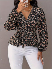  Boho Blouse Women's Plus Ditsy Floral Print Lantern Sleeve