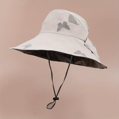 Butterfly Print Wide Brim Bucket Hat UV Protection