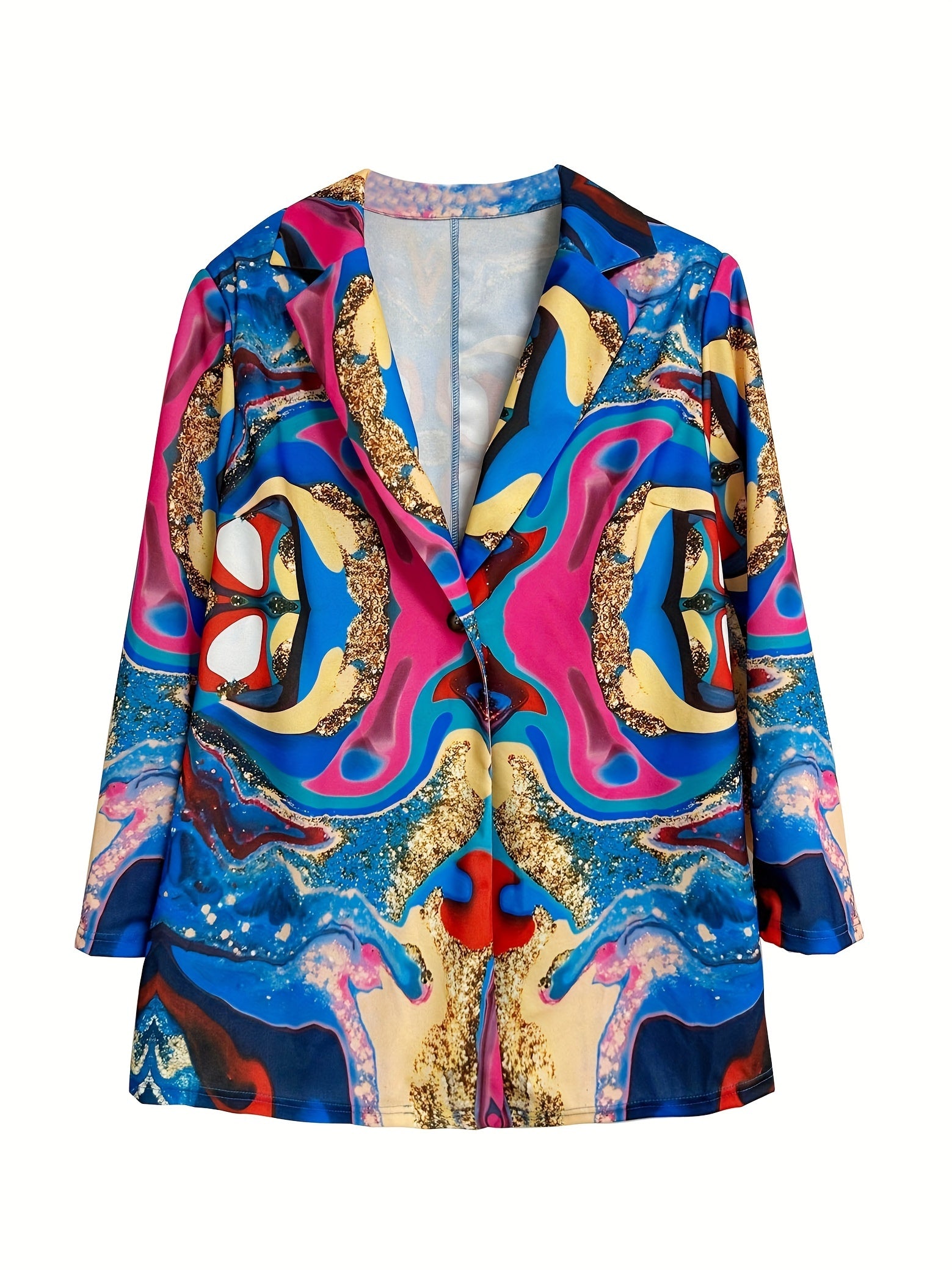  Marble Print Long Sleeve Button Blazer