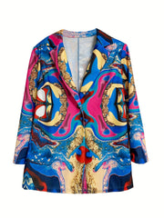  Marble Print Long Sleeve Button Blazer