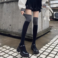 2 Pairs Colorblock Thigh High Socks Women's Stockings