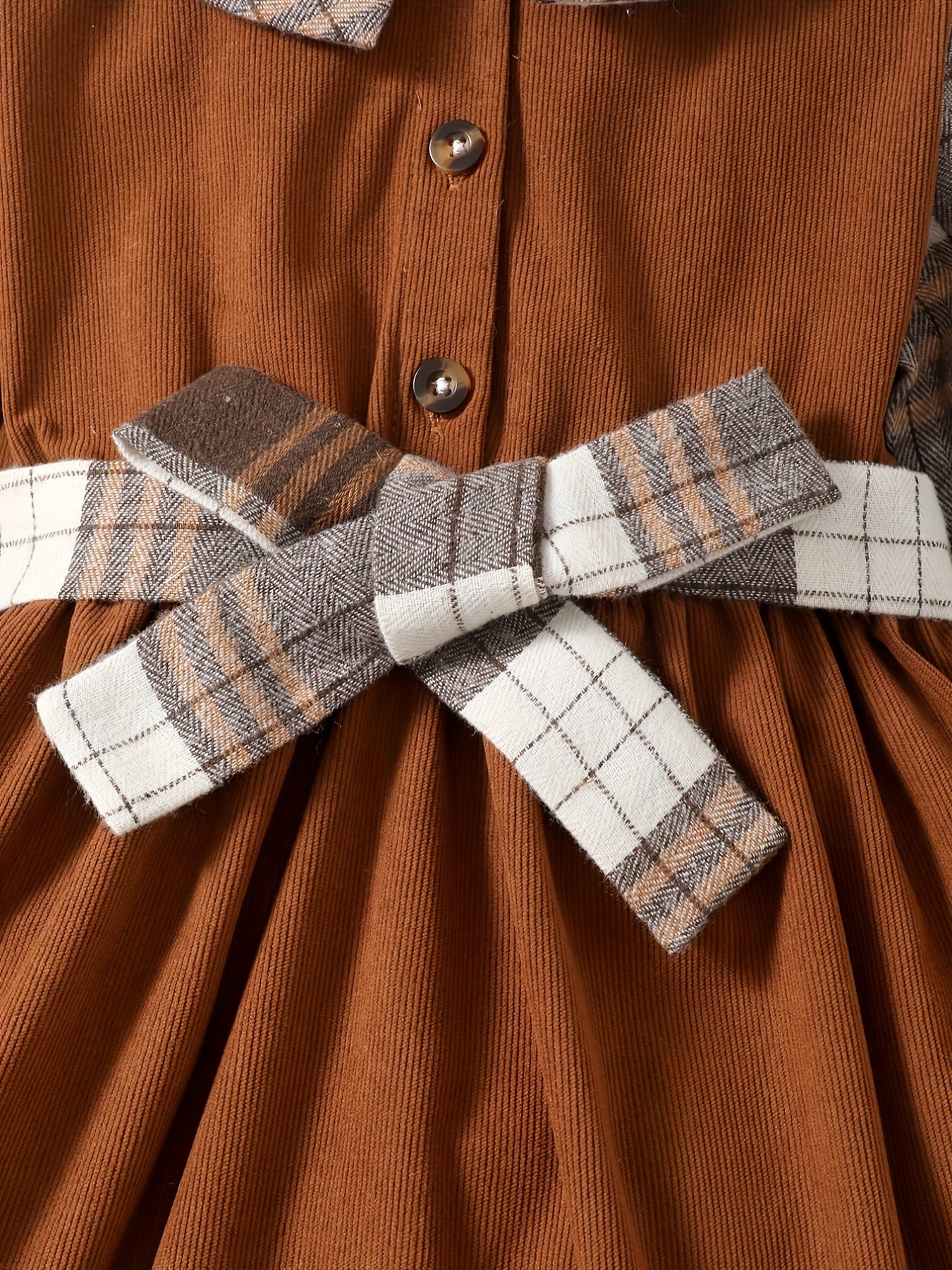Plaid Contrast Doll Collar Long Sleeve Dress For Girls