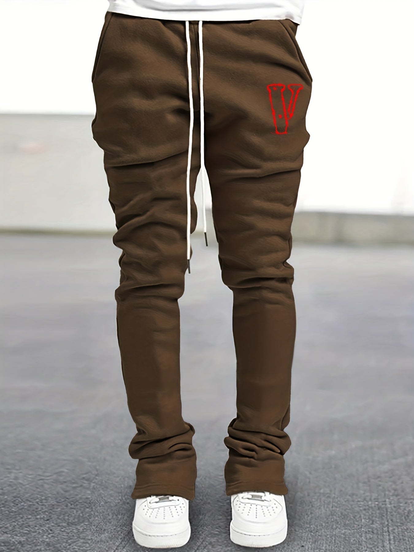 Men's V Pattern Drawstring Flare Pants