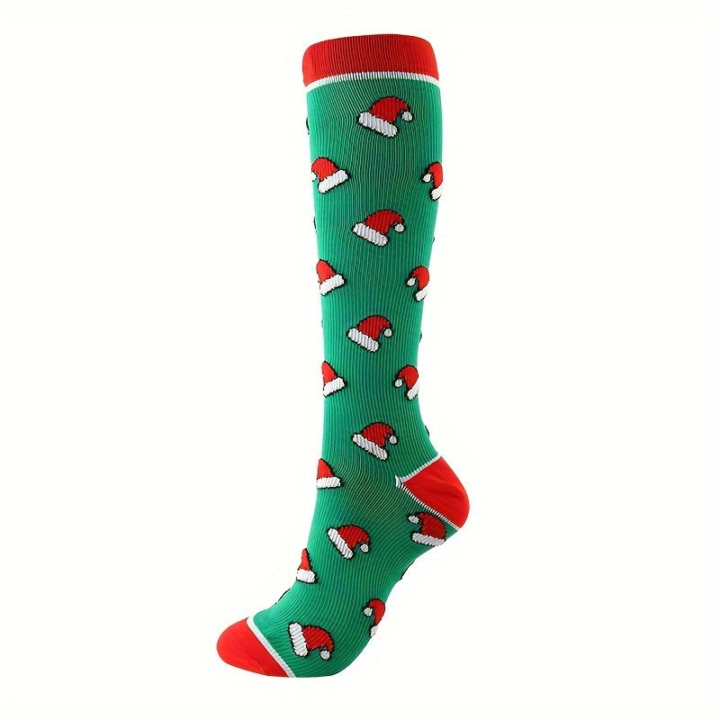 Christmas Print Calf Socks Women's Knee High Stockings