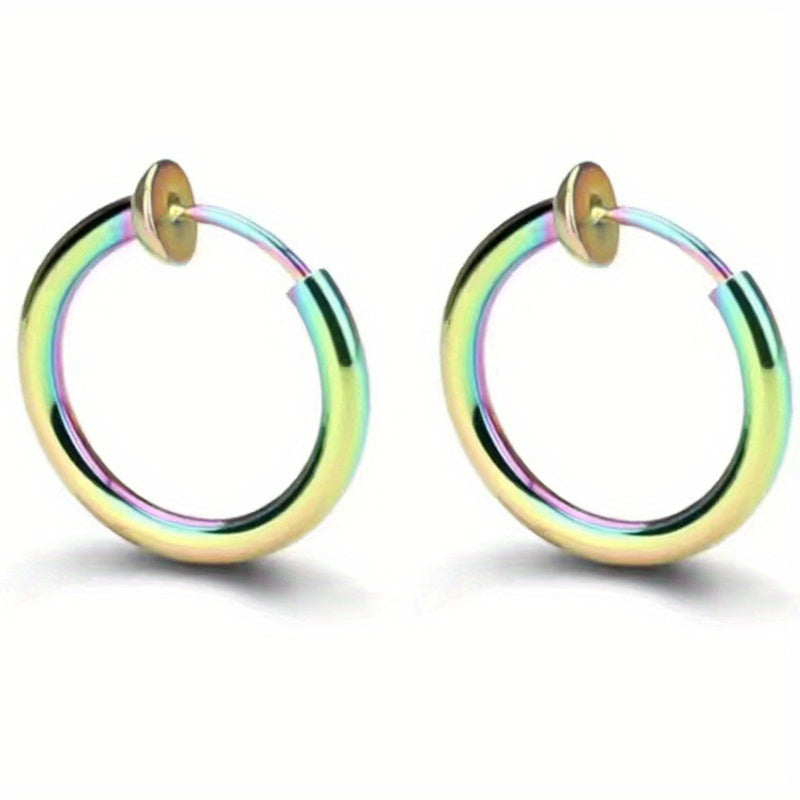 2pcs Stainless Steel Spring Ear Clips Hip Hop Ear Buckle Jewelry