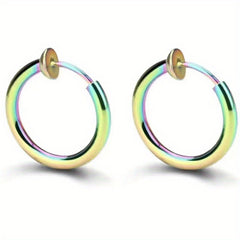 2pcs Stainless Steel Spring Ear Clips Hip Hop Ear Buckle Jewelry