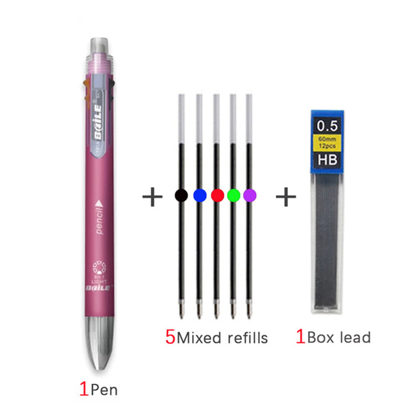 6-in-1 Multicolor Ballpoint Pens with Pencil