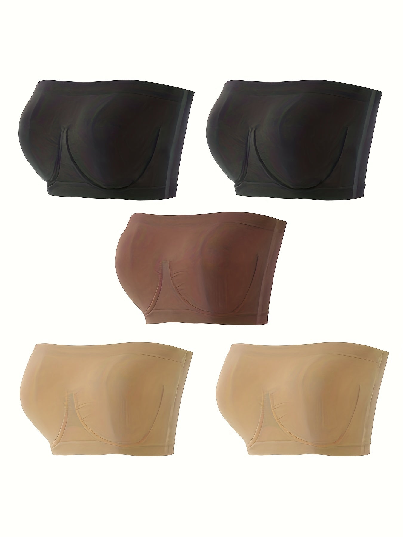 5 Pack Strapless Bandeau Bra Set Plus Size Comfort Solid Tube