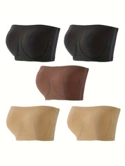5 Pack Strapless Bandeau Bra Set Plus Size Comfort Solid Tube