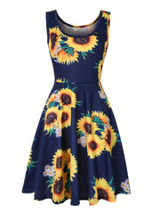  Sunflower Print Stretch Tank Dress