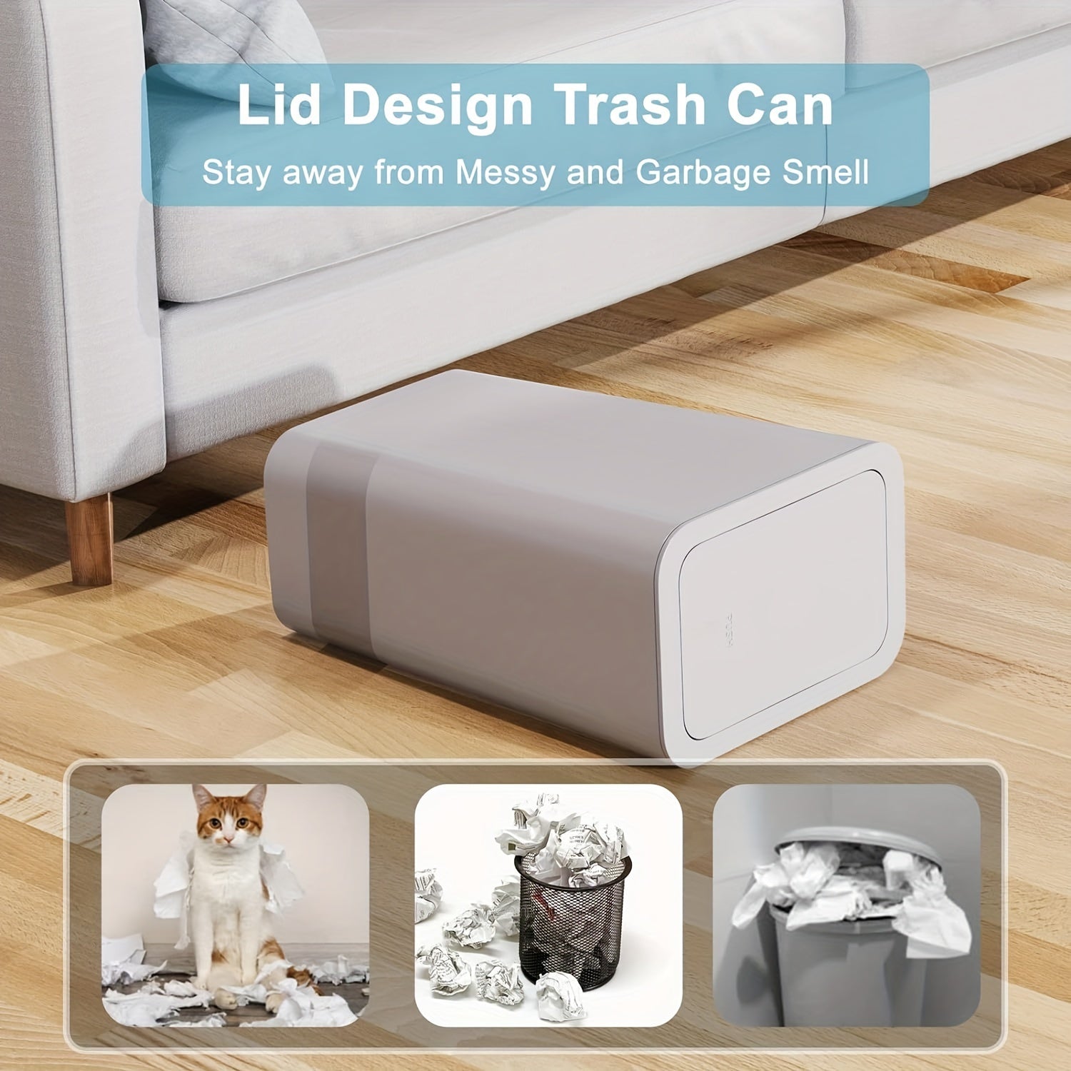 10L Small Trash Can With Lid, Slim Garbage Bin Wastebasket