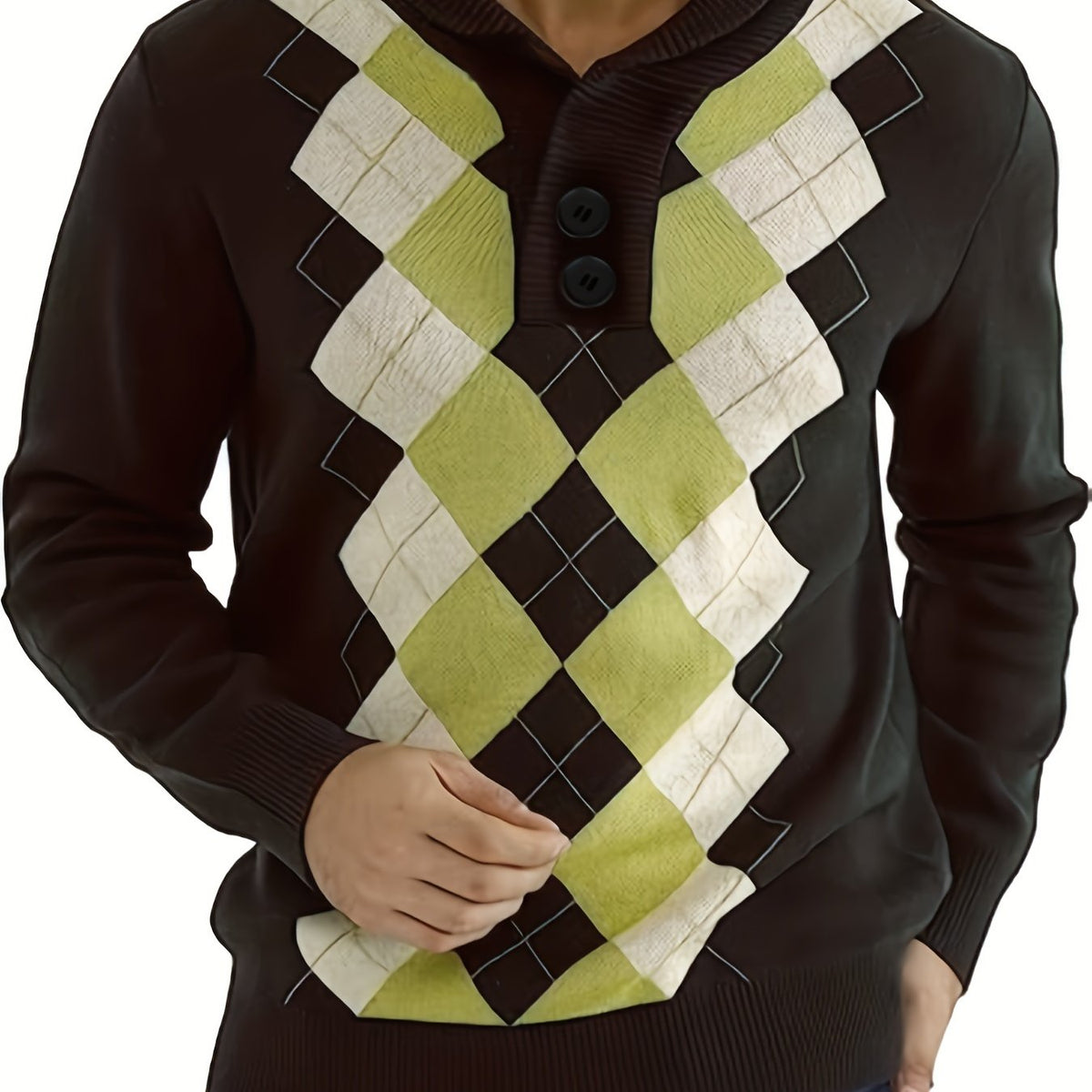 Retro Argyle Sweater Men's Casual Warm Shawl Collar Pullover