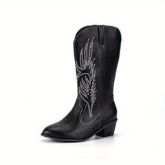 Women's Embroidered Square Toe Cowgirl Style Knee High Boots