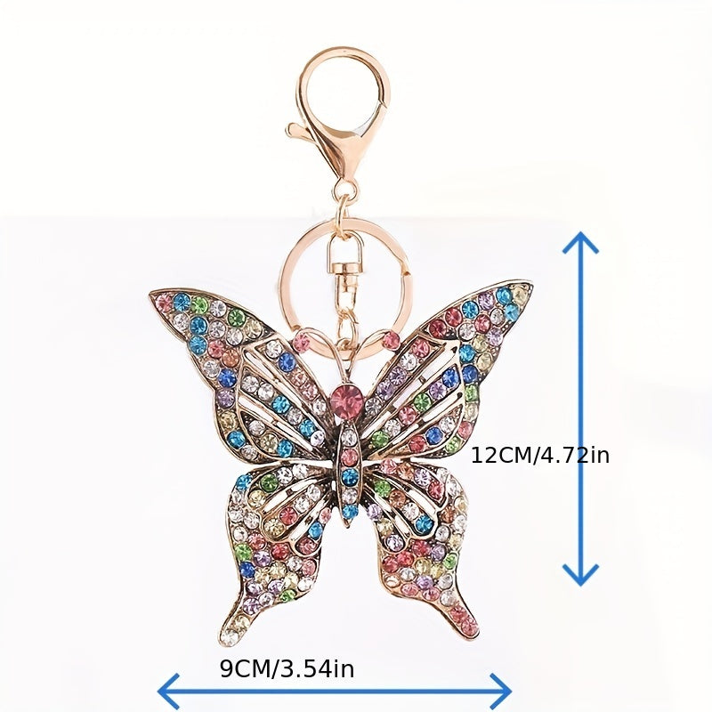 Rhinestone Butterfly Keychain Metal Key Ring Purse Bag Charm Gift For Mom