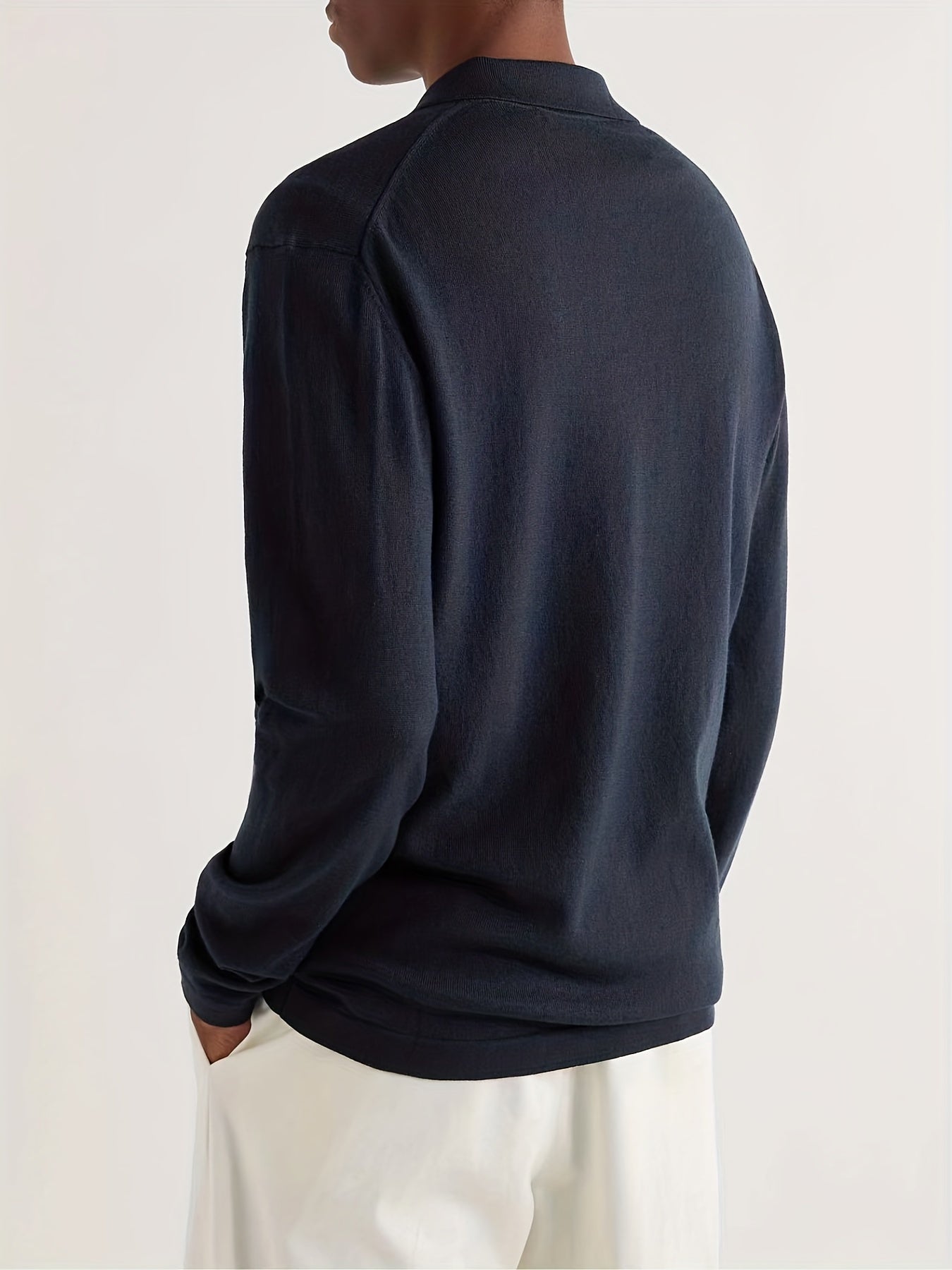Heart Pattern Knit Polo Shirt Men's Casual Lapel Middle Stretch V Neck Pullover