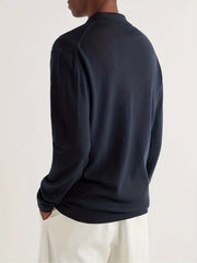 Heart Pattern Knit Polo Shirt Men's Casual Lapel Middle Stretch V Neck Pullover